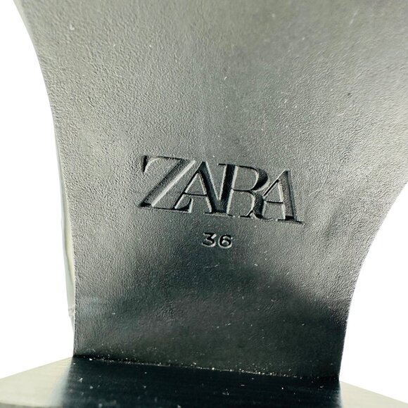Zara Womens Black Glossy Leather Chunky Heel Chelsea Ankle Boots Size 36 EU - Picture 9 of 11